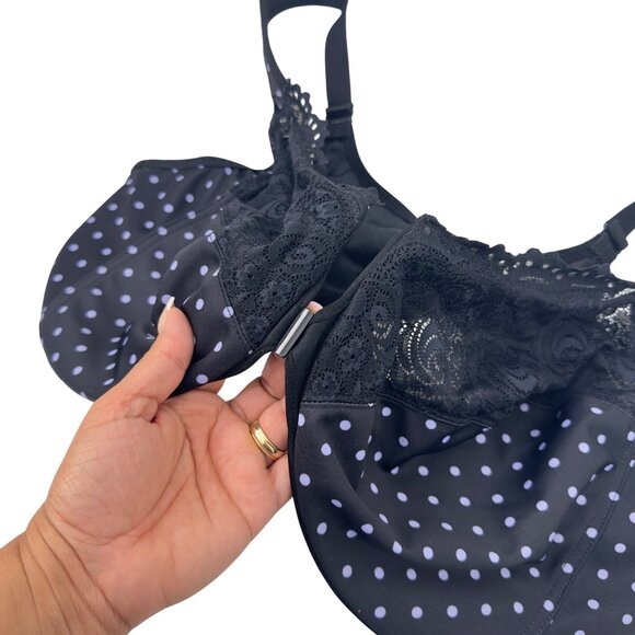 Glamorise Womens Polka Dot Lace Front-Closure Underwire Bra 48F Black/Lavander - Picture 9 of 9